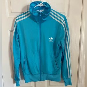 Sky blue and white silky Adidas trefoil track jacket size large